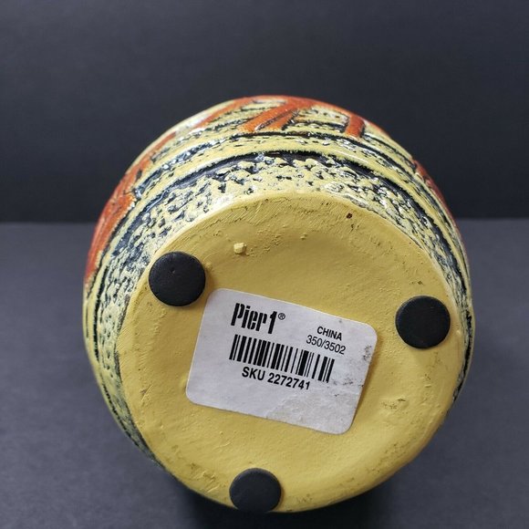 Pier 1 Brown Yellow 11.75" Ribbed Decorative Ceramic Vase - Picture 10 of 12